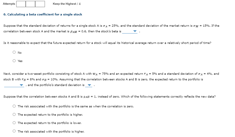  Attempts Keep the Highest / 4 6. Calculating a beta coefficient