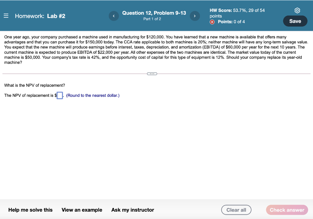  = Homework: Lab #2 Question 12, Problem 9-13 Part 1 of