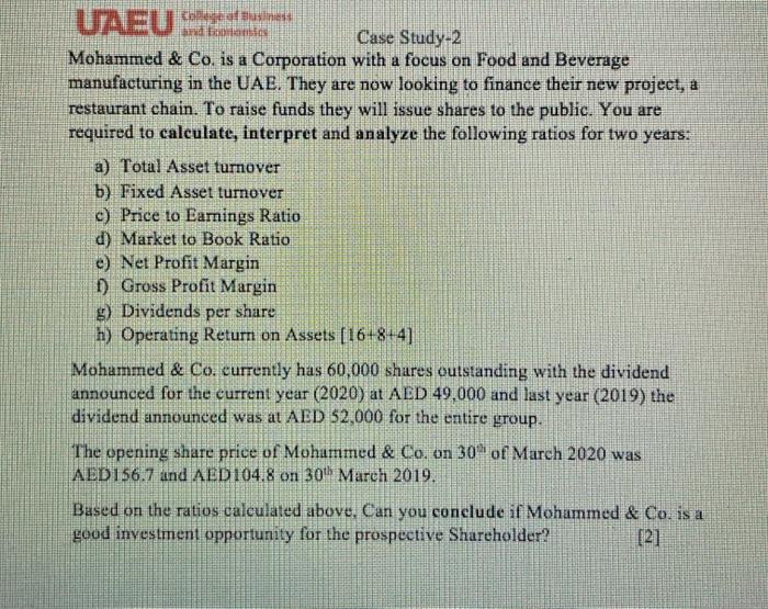  UAEU tolga et ses Case Study-2 Mohammed & Co. is a