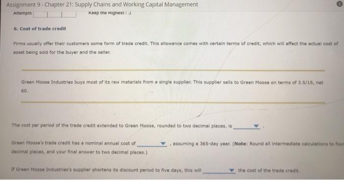  Assignment 9 - Chapter 21: Supply Chains and Working Capital Management