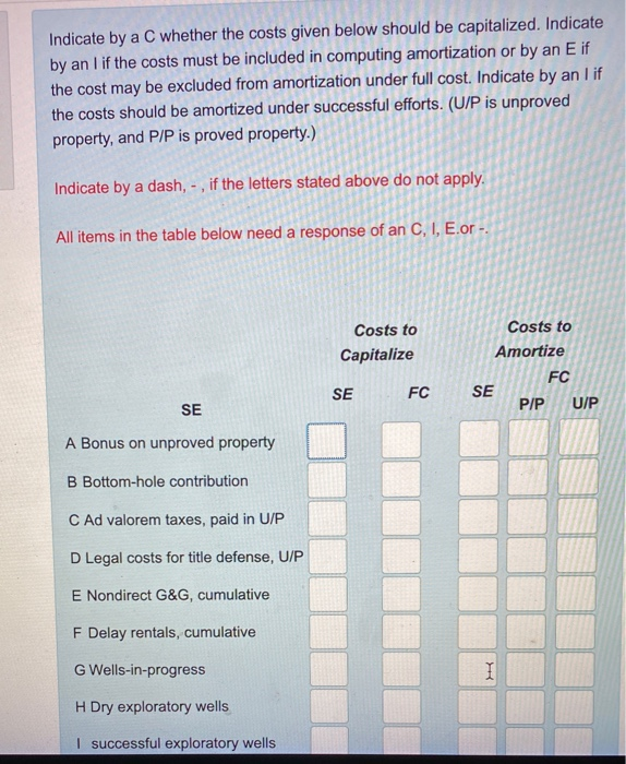  Indicate by a C whether the costs given below should be