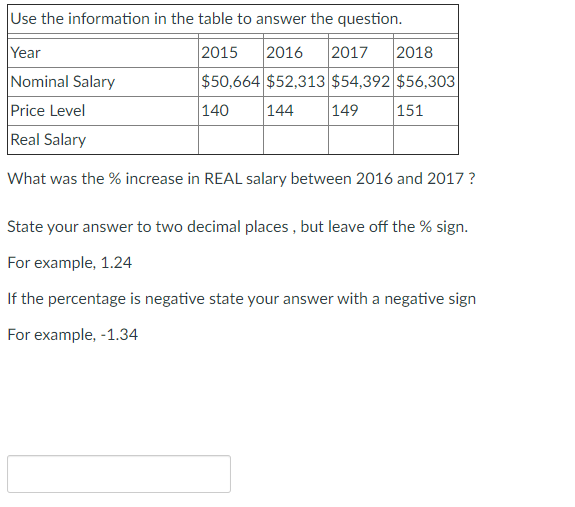  Use the information in the table to answer the question. Year