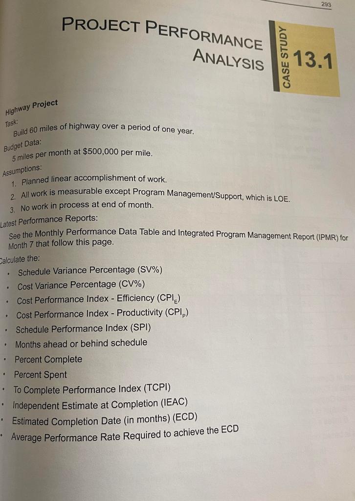 Case Study 13.1 You will need to determine a Project Performance Analysis