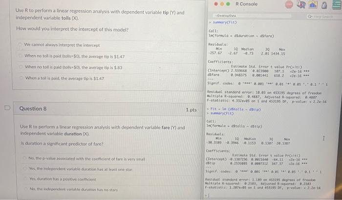  R Console Use R to perform a linear regression analysis with
