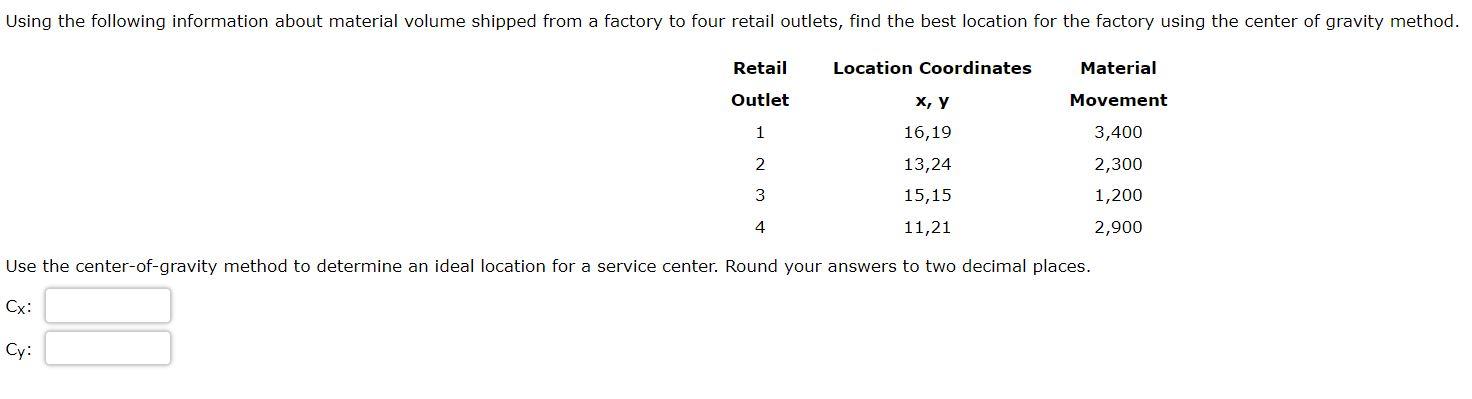  Using the following information about material volume shipped from a factory