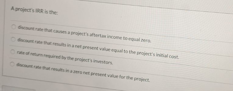 by which one of the following? Discount rate Timing of the project's