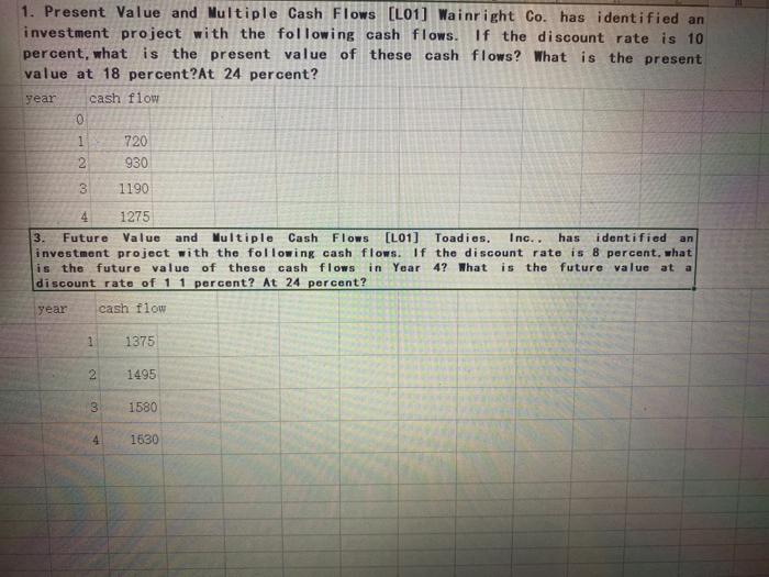(L01] Wainright Co. has identified an investment project with the following cash