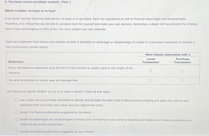  4. The lease versus purchase analysis - Part 1 Which is
