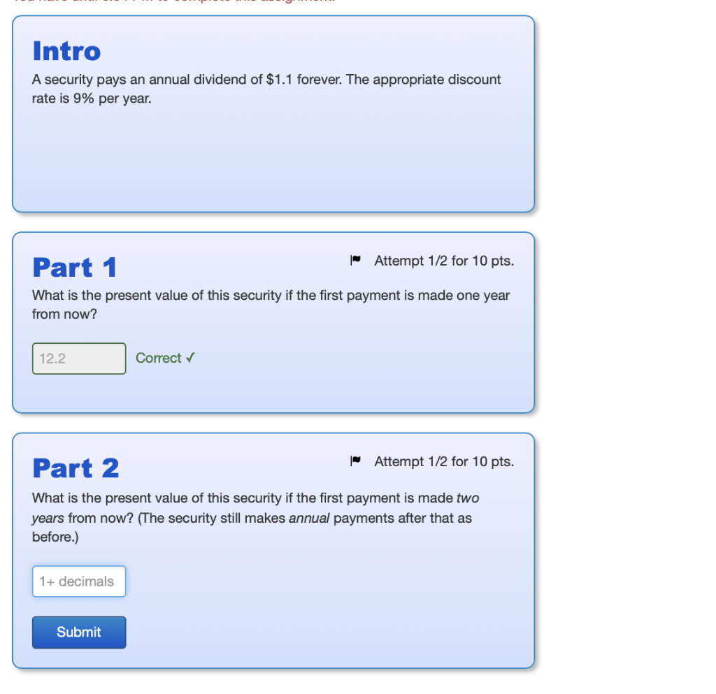  Please help with part 2 Intro A security pays an annual