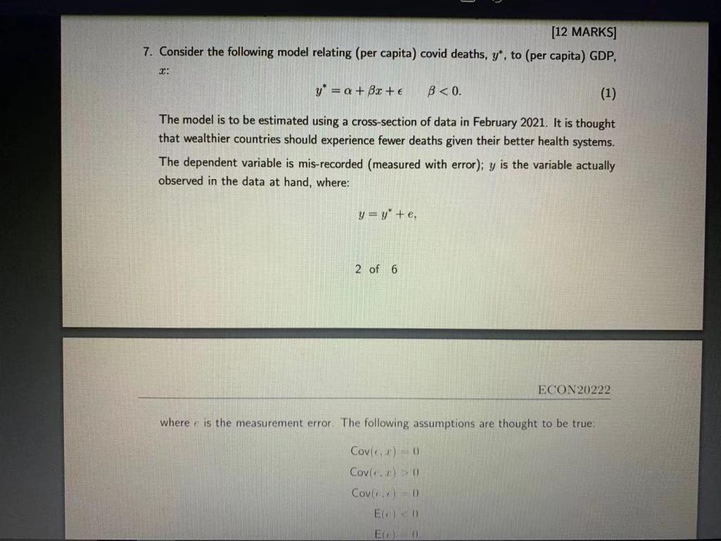 a,b,c,d and e please [12 MARKS] 7. Consider the following model relating