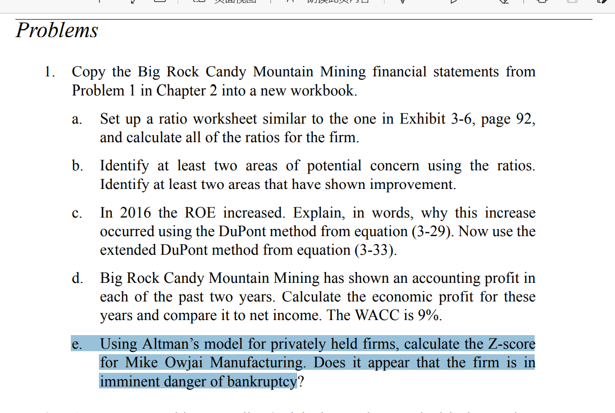 Statements Problems 1. Using the data presented below: Big Rock Candy Mountain