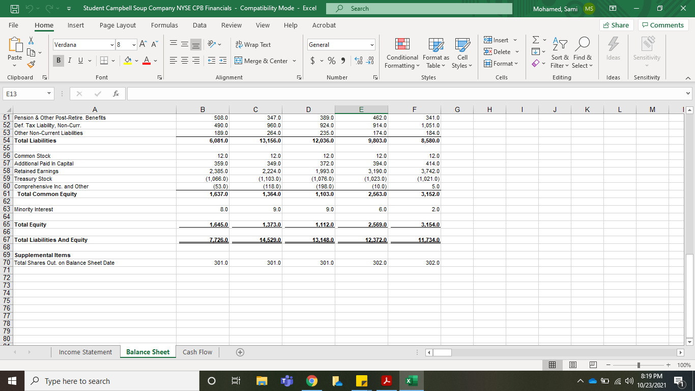 results. H Student Campbell Soup Company NYSE CPB Financials - Compatibility Mode