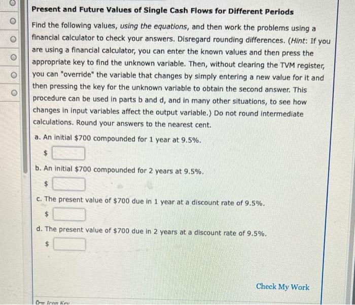  Present and Future Values of Single Cash Flows for Different periods