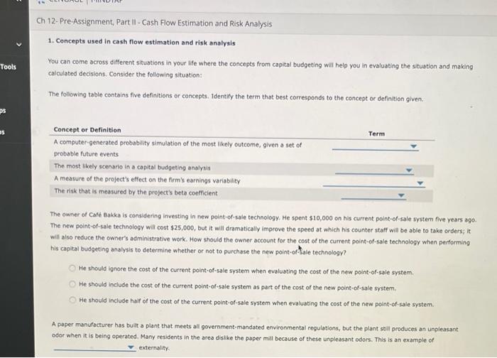 12- Pre-Assignment, Part II - Cash Flow Estimation and Risk Analysis