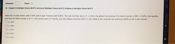  Attempts Score: /1 10. Chapter b Mutiple Cheice 96-072, Section b
