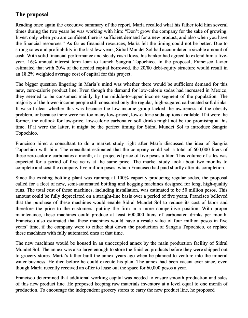 e. energy cost increases 5% *** Please show steps and explanation*** Sangria