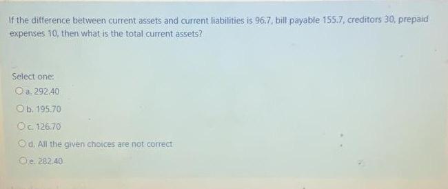  If the difference between current assets and current liabilities is 96.7