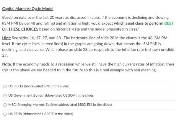 17 Capital Markets: Cycle Model Based on data over the last 20