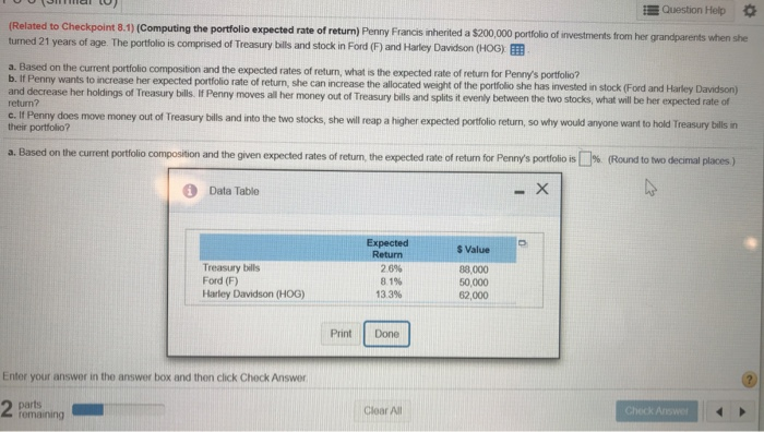  EQuestion Help (Related to Checkpoint 8.1) (Computing the portfolio expected rate