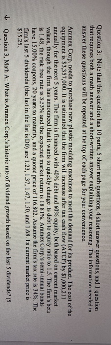  Question 3: Note that this question has 10 parts, 5 short