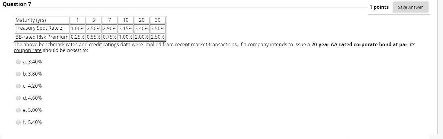  Question 7 1 points Save Answer 5 Maturity (yrs) 1 7