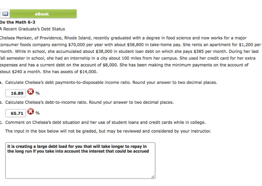 eBook Do the Math 6-3 A Recent Graduate's Debt Status Chelsea