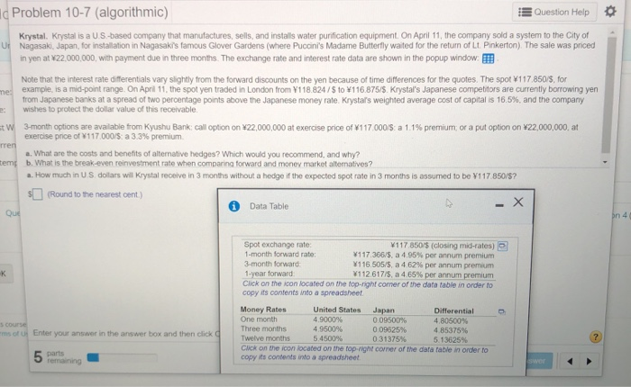  Problem 10-7 (algorithmic) Question Help Krystal. Krystal is a US-based company