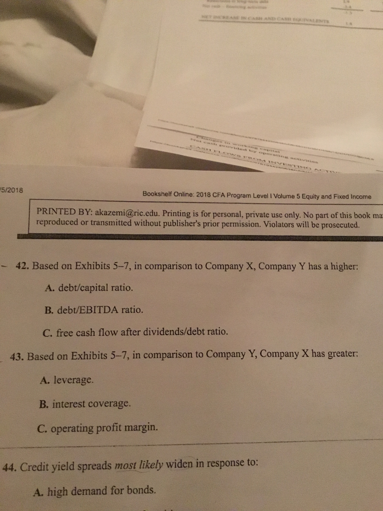 Answer 43 B 5/2018 Bookshelf Online: 2018 CFA Program Level I Volume