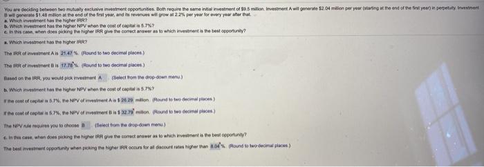  USE THE EXAMPLE TO ANSWER THE QUESTION! You we deciding between