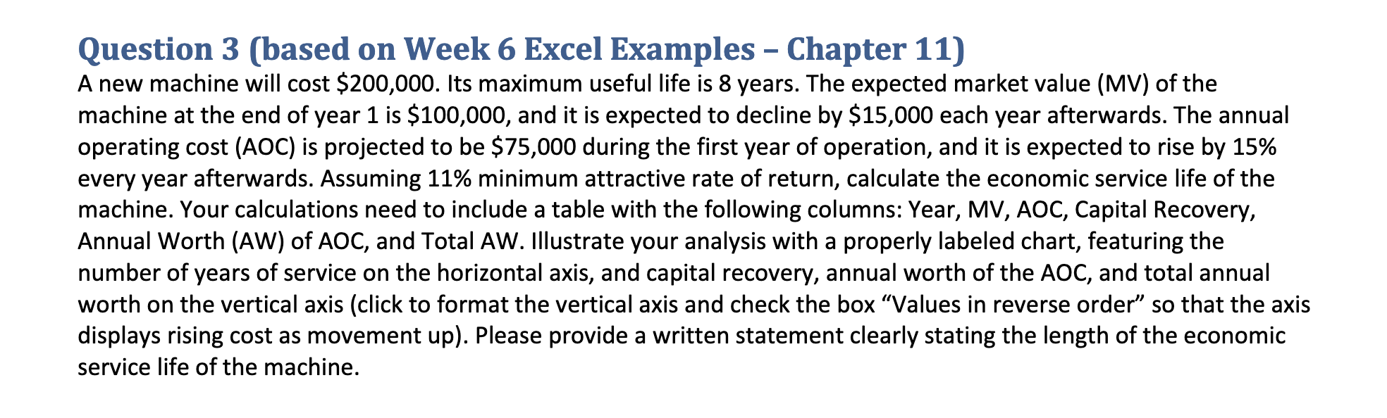  Question 3 (based on Week 6 Excel Examples - Chapter 11)