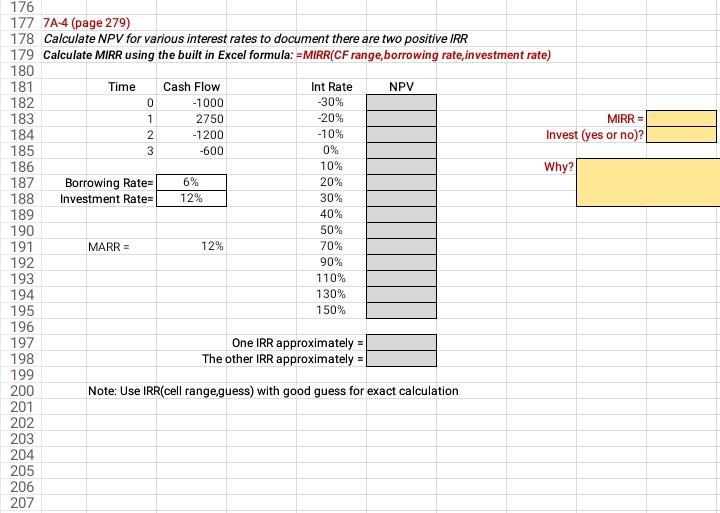 the formulas used. Thanks 7A-4 Given the following cash flow, determine the