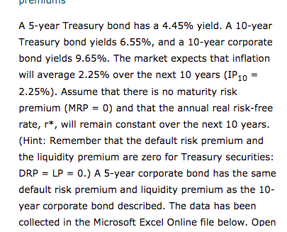 A 5-year Treasury bond has a 4.45% yield. A 10-year Treasury