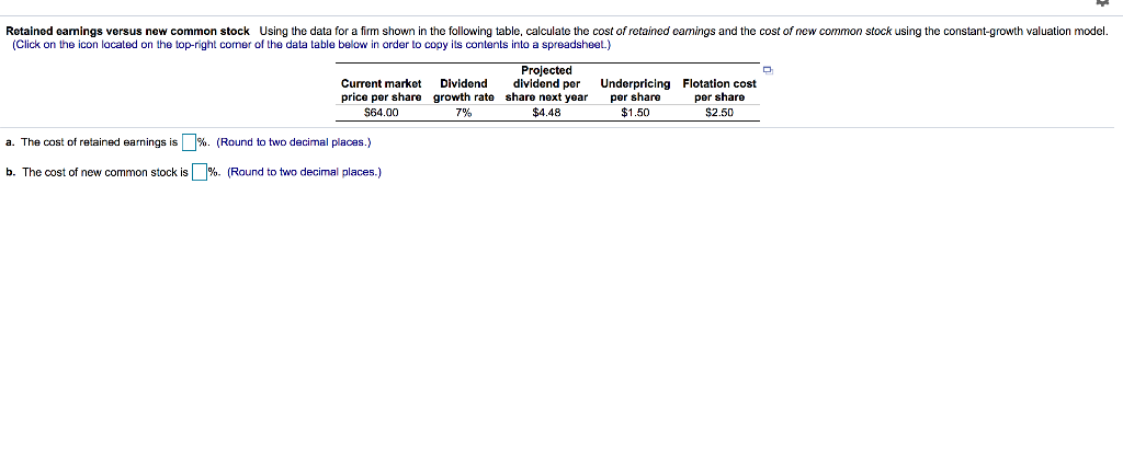 Retained earnings versus new common stock Using the data for a