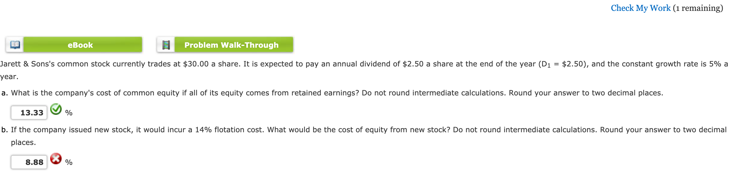  Check My Work (1 remaining) eBook Problem Walk-Through Jarett & Sons's