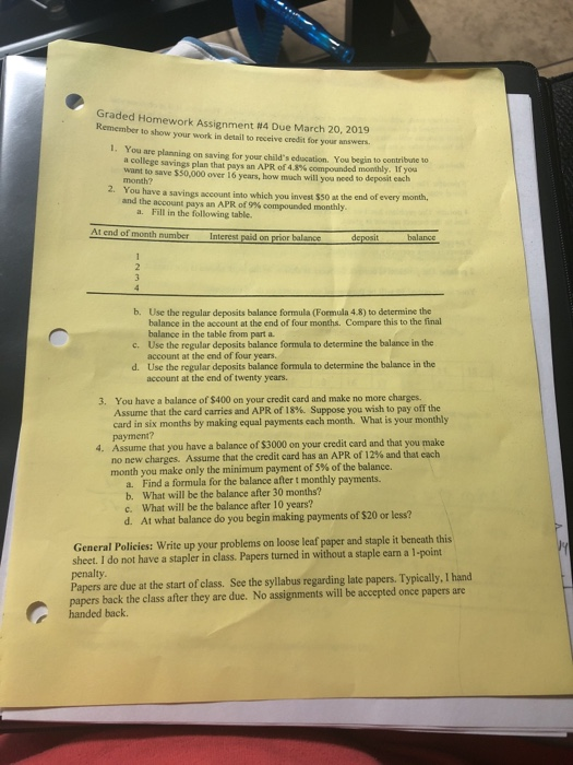  Graded Homework Assignment #4 Due March 20, 2019 Remember to show