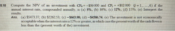 Problem 8.18. Ans.(a) PBP = 11 years; (b) PBP = 8 years;