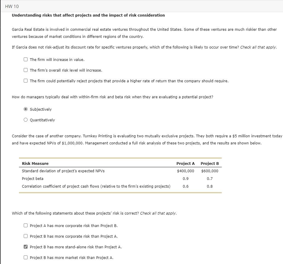 HW 10 Understanding risks that affect projects and the impact of