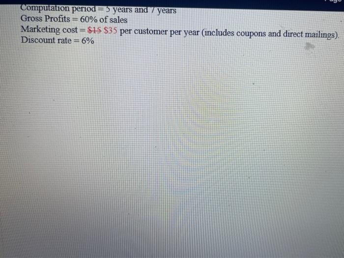 years Gross Profits = 60% of sales Marketing cost = $15 per