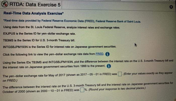  RTDA: Data Exercise 5 Real-Time Data Analysis Exercise "Real-time data provided