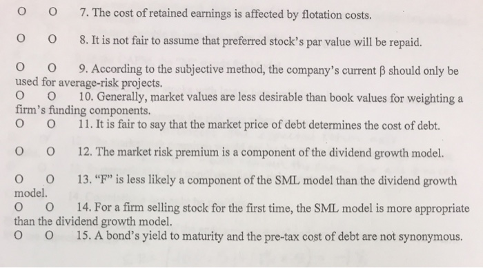 are the statements true or false 0 7 . The cost of