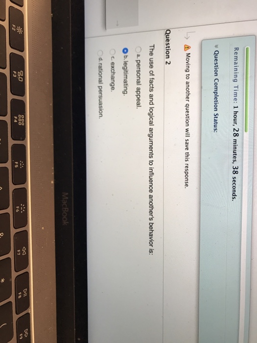  Remaining Time: 1 hour, 28 minutes, 38 seconds. Question Completion Status: