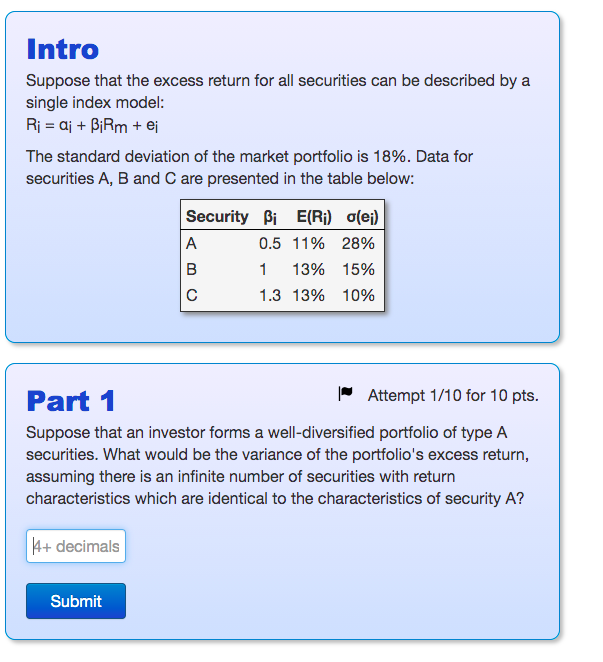 Intro Suppose that the excess return for all securities can be