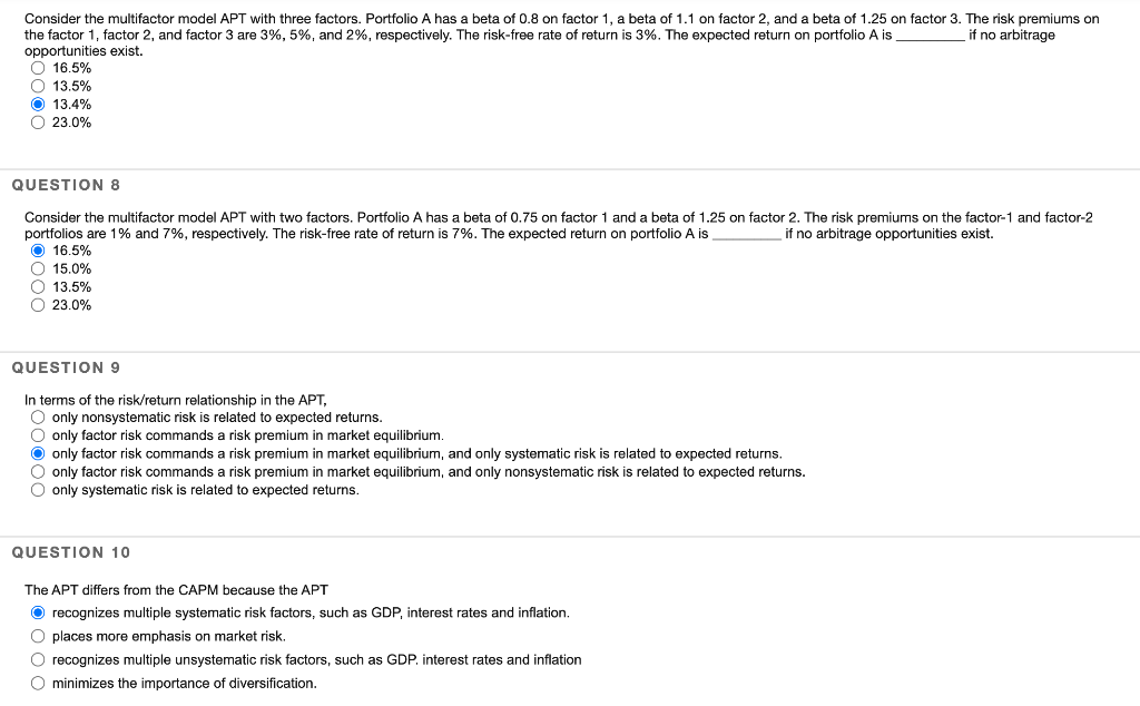 Consider the multifactor model APT with three factors. Portfolio A has