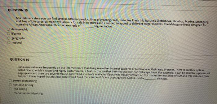 please help!! QUESTION 15 At a Hallmark store you can find several