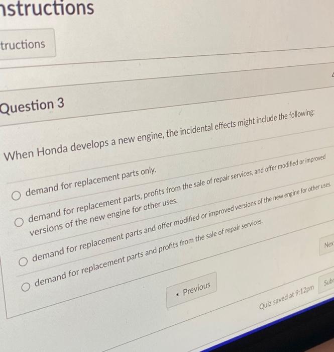  nstructions tructions Question 3 When Honda develops a new engine, the