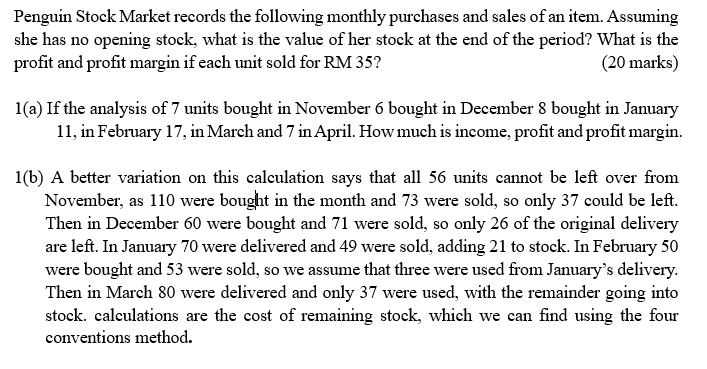 me some steps.. Thank You Penguin Stock Market records the following monthly