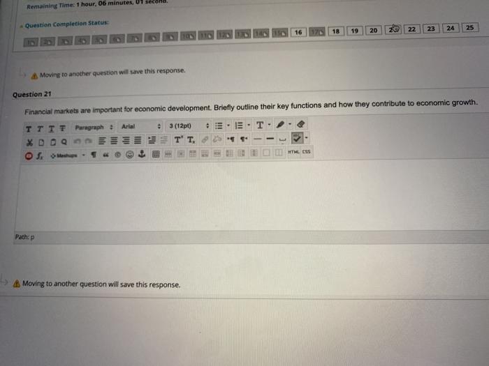  Remaining Time: 1 hour, 06 minutes, 01 second Question Completion Status