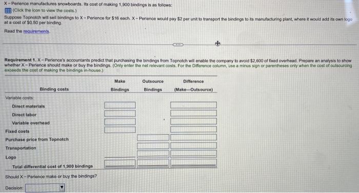 will sell bindings to X- perience $416 each. X perience would pay
