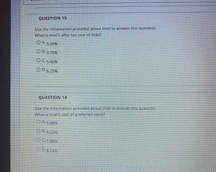  QUESTION 13 Use the information provided about Intel to answer this