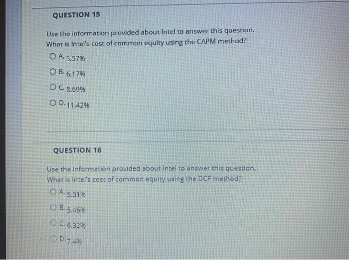 question. What is Intel's after tax cost of debt? O A 3.26%
